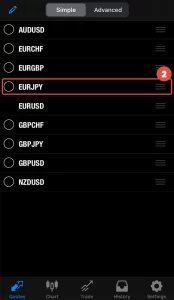 move currency pairs up or down on your list