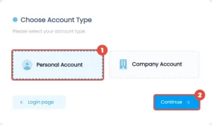 choose the account type and click on the "Continue" button