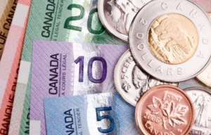 close-up of several canadian currency