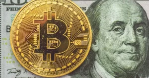 BTC coin and USD Dollar