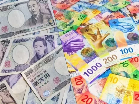 Swiss franc and Japanese Yen currency
