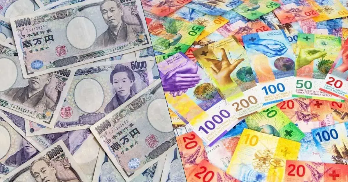 Swiss franc and Japanese Yen currency