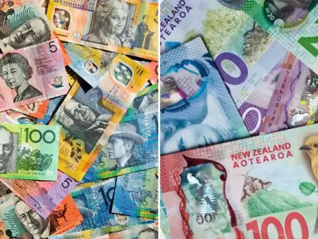 AUDNZD - Colorful Australian dollars (left) and New Zealand dollars (right)