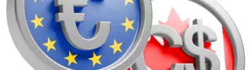 EURO flag with EUR logo and Canada flag with CAD logo