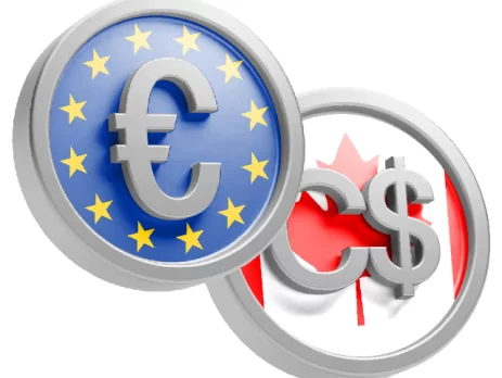 EURO flag with EUR logo and Canada flag with CAD logo