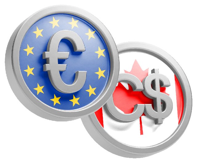 EURO flag with EUR logo and Canada flag with CAD logo