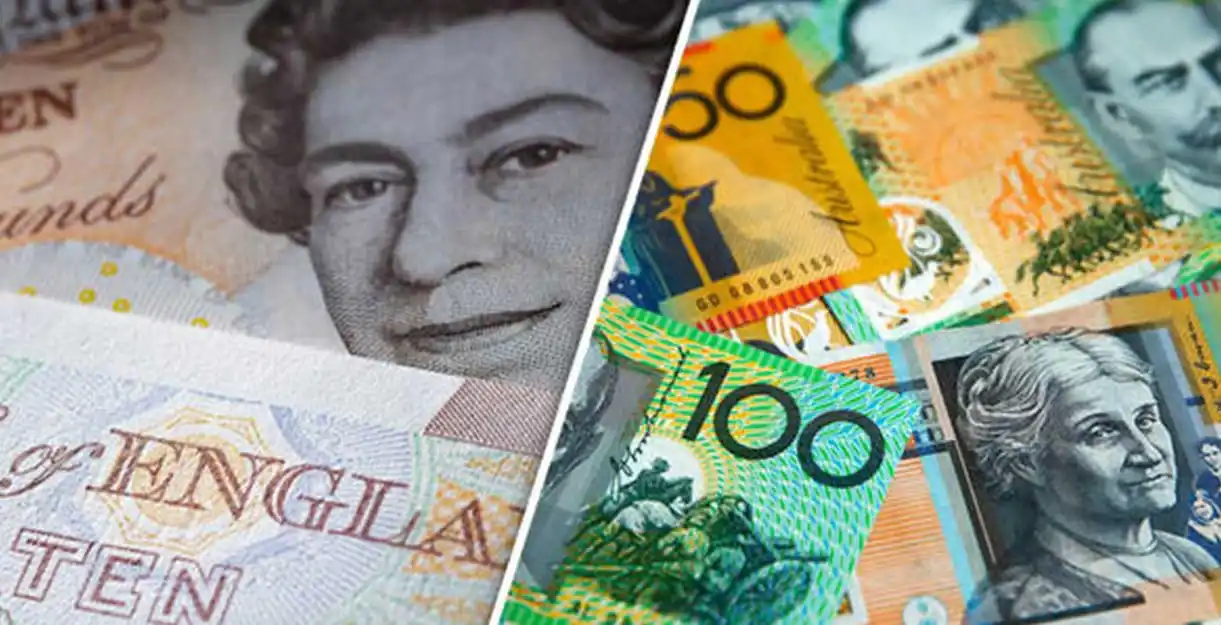 GBPAUD - The image shows British pound notes and Australian dollar bills