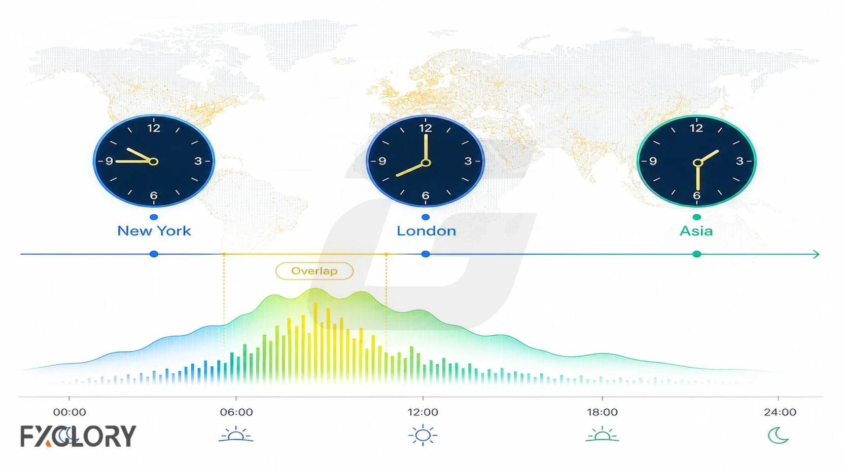 Forex trading session activity timeline.