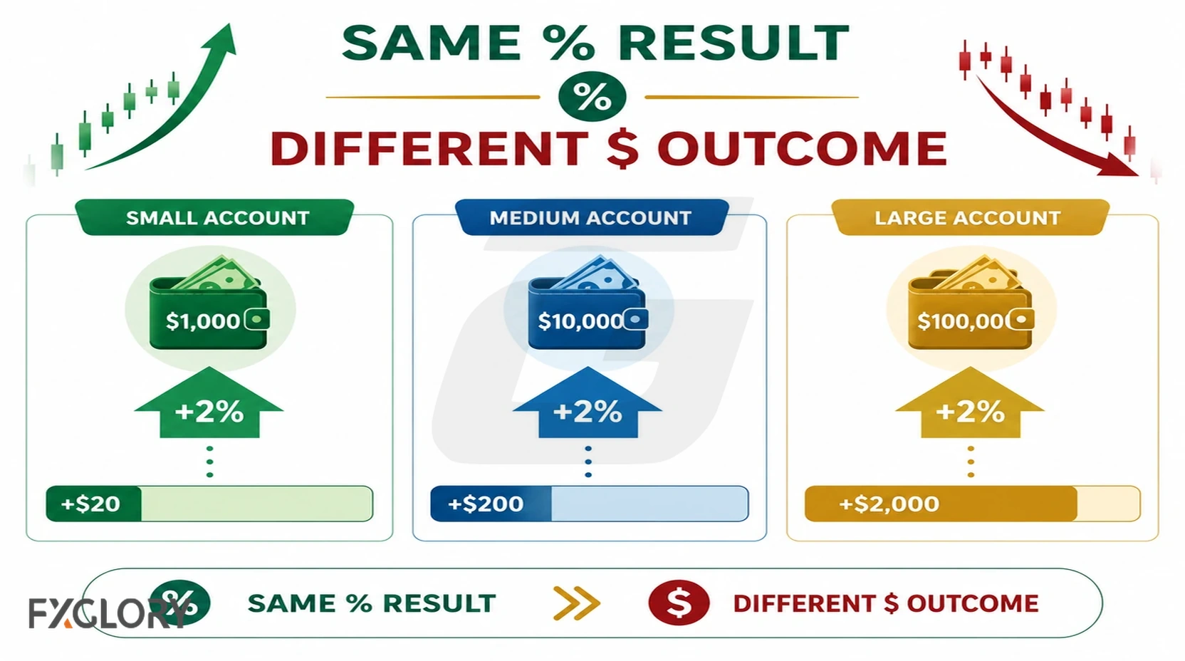 Forex percentage returns compared across different account sizes.