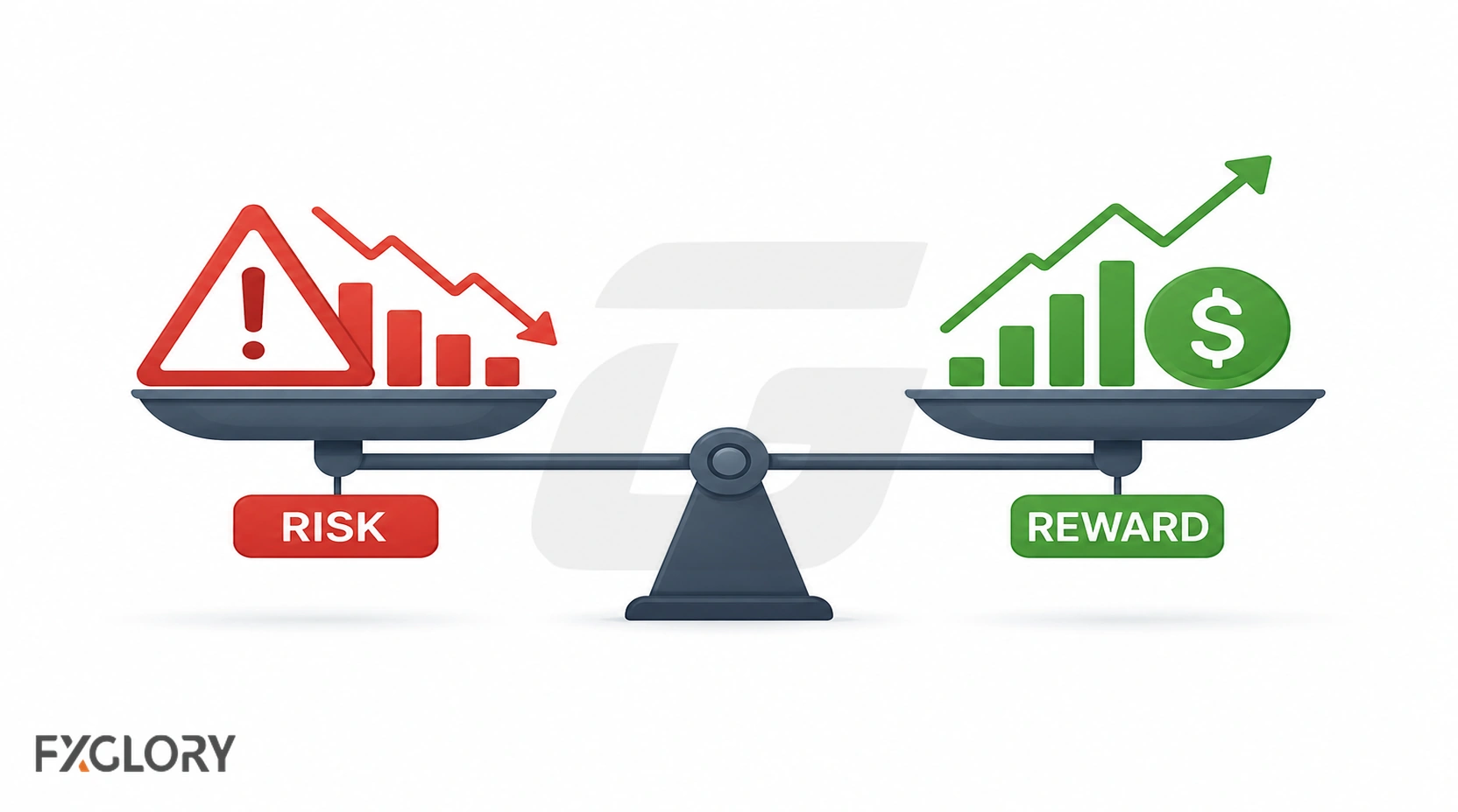 Minimal risk and reward balance graphic for realistic forex opportunity assessment.