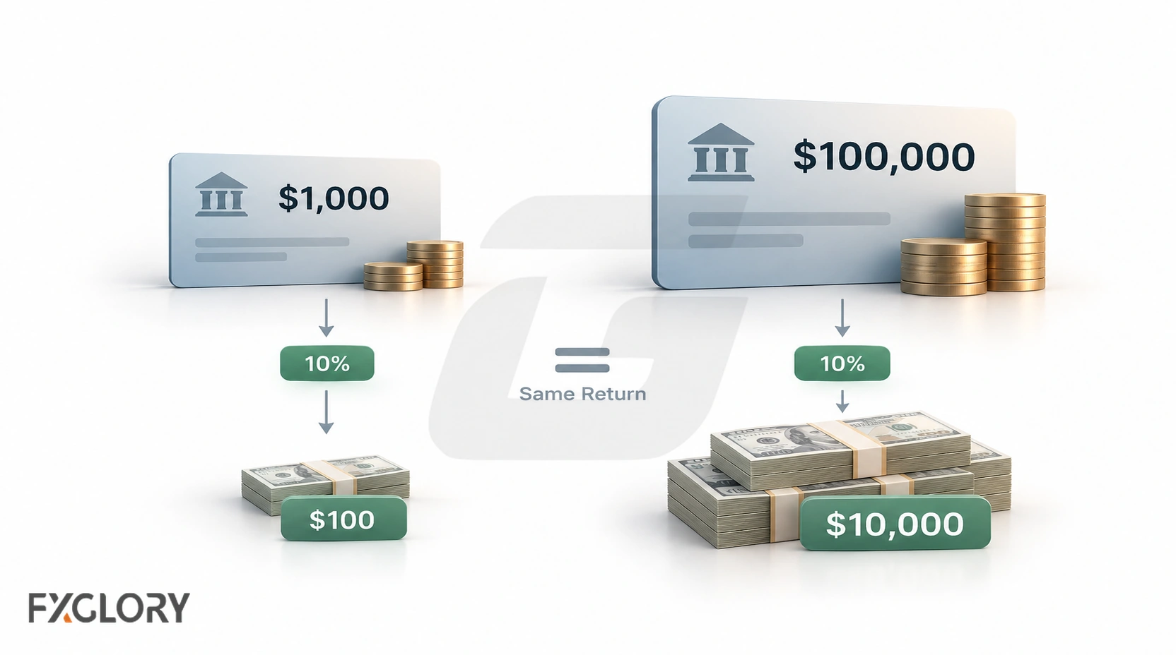 Trading gains reduced by losses, spread, commission, swap, and slippage before reaching net income.