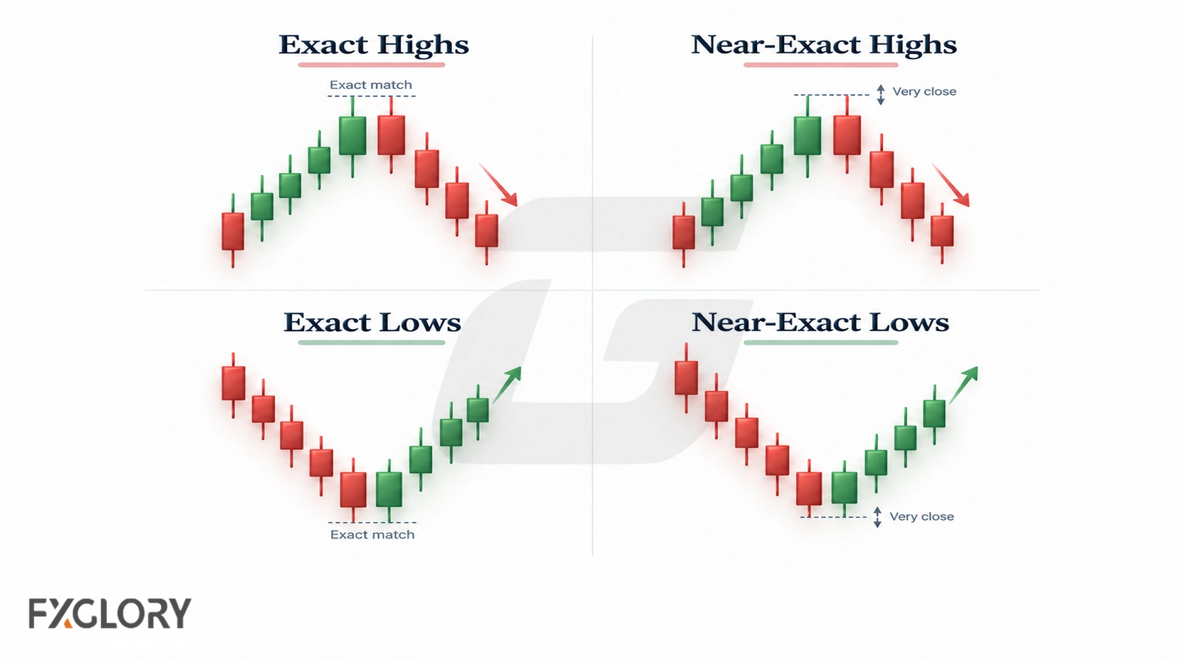 Comparison of tweezer highs and lows with exact matches versus near-exact matches.