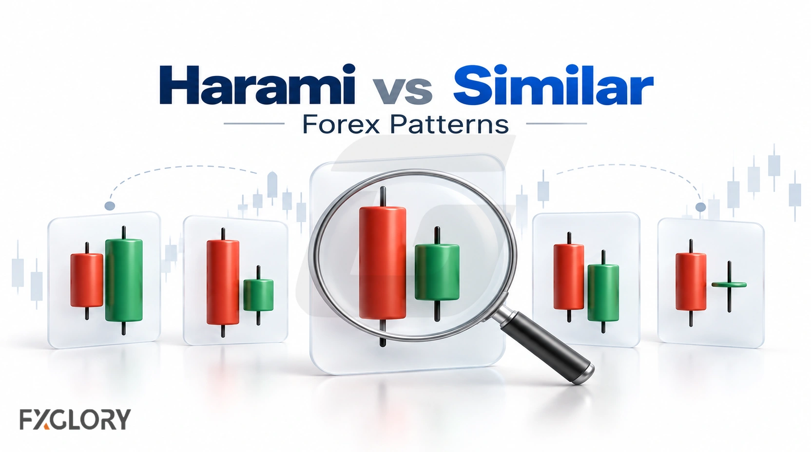 A harami candle pair is compared with several similar two-candle and small-body formations to highlight their structural differences.