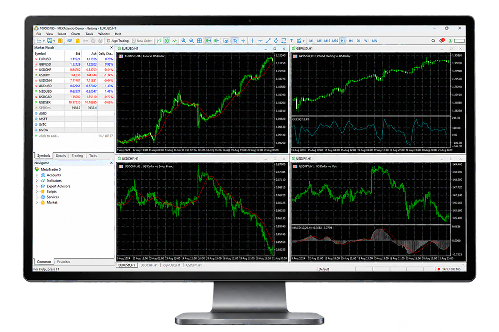 FXGlory MetaTrader 5 desktop trading platform monitor mockup
